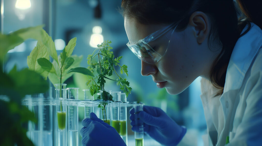 Scientist working with natural plant-based ingredients